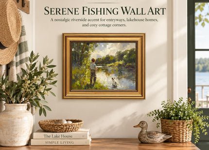 LECYHCYHLE Boy Fishing Framed Wall Art Boy And Dog Wall Decor 9×11 In