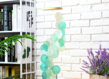 Wenqik Sea Glass Shell Wind Chimes for Outside Seaglass Capiz Windchime Spiral Wind Chimes for Women Beach Holiday Summer Gift Indoor Outdoor Home Housewarming Garden Decor(Light Blue)