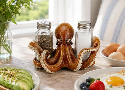 Comfy Hour 6.1 Inch Octopus Salt and Pepper Holder, Coastal Set of 2