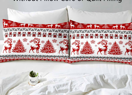 LUVIVIHOME 3PCS King Christmas Duvet Cover Set, Red & White Striped, Reindeer Deer Christmas Tree Snowflake Winter Holiday Xmas New Year Comforter Cover, 2 Pillow Shams