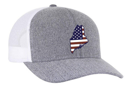 Heritage Pride Grey Heather and White American Flag Embroidered State Pride Hats-Maine