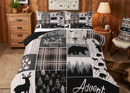 Buffalo Patchwork Full Size Bedding Set, Hunting Bear Deer Comforter Set