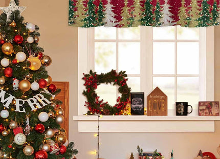 Christmas Tree Valance for Windows Pine Tree Curtains Valances Golden Snowflake Valance Window Treatments Red Short Curtains for Kitchen Living Room Bedroom Bathroom Xmas Holiday Decor 60x18 Inch