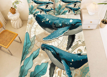 Erosebridal Ocean Whale Sheet Set Kids Boys Girls Nautical Bedding Children Coastal Sea Animal Bed Sheet Set,Soft Home Cozy Microfiber Bed Set-3pcs (1 Fitted +1 Flat+1 Pillowcases),Twin,Teal Brown