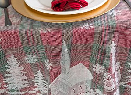 White Snowflakes Reindeer Xmas Embroidered Lace Round Tablecloth, 70 Inch