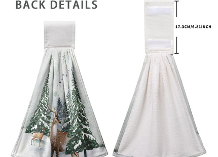 Cneztholim Winter Deer Hand Towels with Hanging Loop Pine Tree Snowflake Tie Towel 2Pcs Snow Hanging Kitchen Towels Decorative Tea Towel Soft Absorbent Washcloth for Home Bathroom Decor