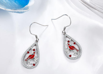 URONE Cardinal Earrings Sterling Silver Red Cardinal Dangle Earrings Cardinal Bird Jewelry Gifts for Women