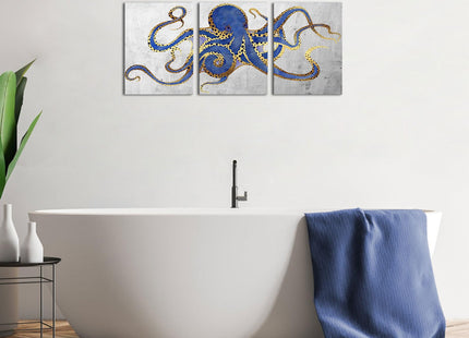 Carestar 3 Piece Octopus Wall Art Painting Navy Blue Marine Animal Picture Print On Canvas Ocean Life Poster for Bathroom Bedroom Home Decor Decoration Gift Easy To Hang 12"x16"x3PCS