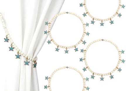 GliCraft 4 Pcs Magnetic Starfish Themed Curtain Tiebacks Ocean Coastal Pearl Bead Curtain Tiebacks Holders Boho Farmhouse Bedroom Decor Accessories for Home Office Hotel Living Room
