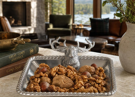 Arthur Court Elk Head Nut Bowl - Lodge Style Aluminum Serving Dish for Snacks - 6.5 Inch