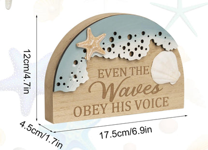 flangairy Beach Wall Decor With 3d Starfish Seashell Waves, Wooden Coastal Wall Art Nautical Beachy Theme Room Bathroom Ocean House scripture Sign Table Shelf Window Sill Decorations For Home