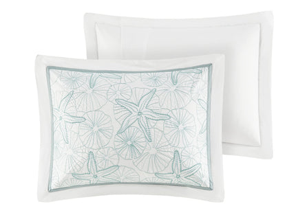 Harbor House 100% Cotton Duvet Cover, Embroidered Coastal Seashells, Starfish Duvet Cover Set – Light Weight Bed Comforter Covers, Maya Bay White Blue Full/Queen (90"x90") 3 Piece