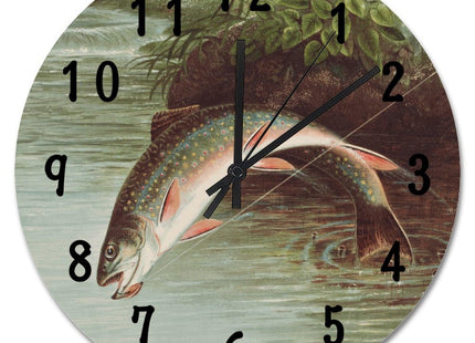 ArogGeld Rainbow Trout Fish Wall Clock Rod Inn FishingWall Clocks Battery Operated 15 Inch Quiet Non-Ticking Farmhouse Hanging Clock Modern Wall Decor for Living Room Kitchen Bedroom Office