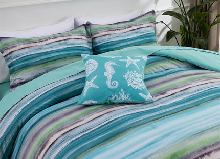 Holawakaka Beach Stripe Bedding Sets 6 Pieces, Aqua Coastal Striped Comforter Set King Size All Season Geometric Bed Set, Nautical Bed in a Bag with Comforter, Sheets and Shams
