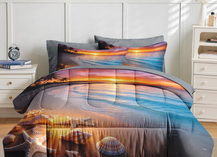 Nesker Queen Comforter Set with Sheets, 7 Pieces Beach Seashell Bedding