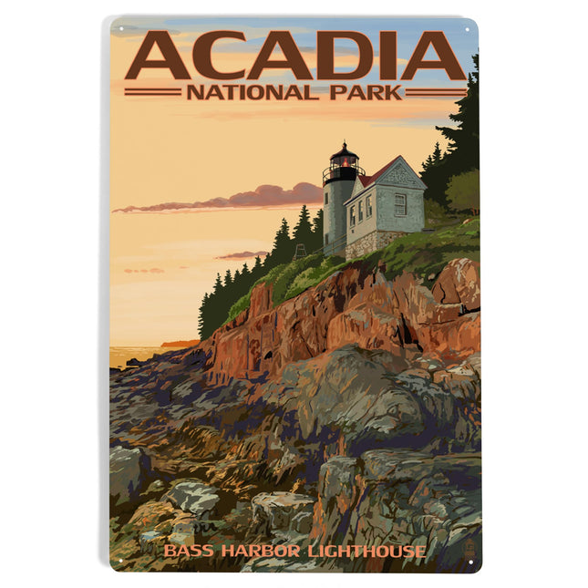 Lantern Press Acadia National Park, Maine, Bass Harbor Lighthouse, 12x18 Inch Aluminum Sign, Indoor or Outdoor Use