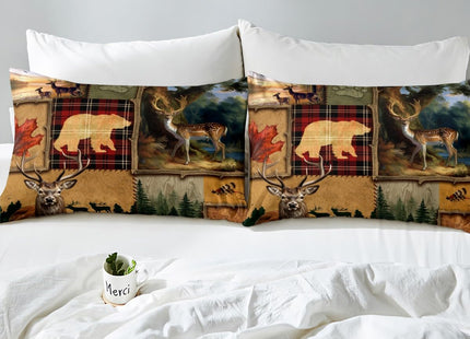 Hunting Duvet Cover Set Twin Size, Wildlife Deer Bear Adventure Hunting Theme Comforter Cover with 1 Pillowcase, Wild Animal Farmhouse Bedding Set 2pcs for Kids Boys Teens Bedroom Decor,No Comforter