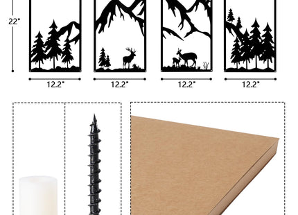 Bdor Mountain Metal Wall Art 4 Panel Deer Forest Rustic Home Wall Decor