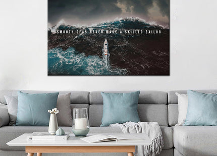PSYYSP Sailboat Motivational Canvas Wall Art, Dramatic Storm Wave Decor