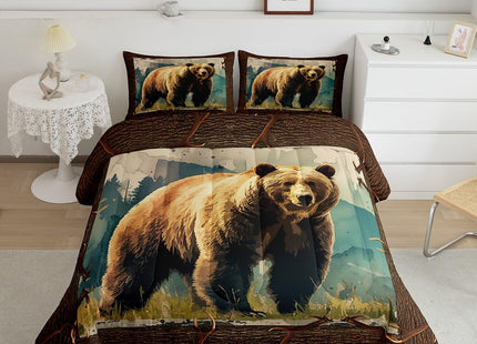 Erosebridal Brown Bear Bedding Set Full Woodland Safari Animal Comforter Set, Watercolor Wildlife Duvet Insert Rustic Farmhouse Quilt Sets, Country Lodge Cabin Bedding Comforters & Sets Breathable