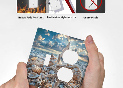 Wpshijia Decorative Outlet Covers Ocean Sea Beach Starfish Seashell Sailboat Sunset 2 Gang Wall Plate Single Toggle Duplex Light Switch Cover Switch Plate Covers Faceplate for Bedroom Home Decor