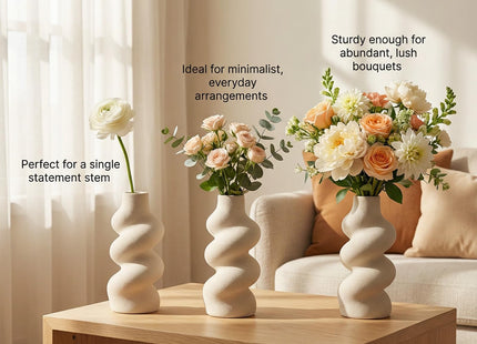 6" White Ceramic Vase (Seashell) Small White Flower Vase for Centerpieces, Modern Farmhouse Handmade Pottery for Living Room Dining Table Home Decor, Perfect for Fresh/Dried Flowers