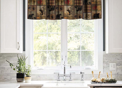 SXXLDNG Rustic Moose Deer Valance, Vintage Bear Cottage Country Style Rustic Cabin Mountain Farmhouse Windows Curtain Valance for Bedroom Living Room, One Panel 54x18in