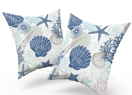 Nautical Coastal Throw Pillow Covers 18x18 Inch Pack of 2 Summer Blue Ocean Themed Pillow Covers Seashell Starfish Beach Decorative Pillowcase Square Cotton Cushion Cover for Bedroom Sofa Home Decor