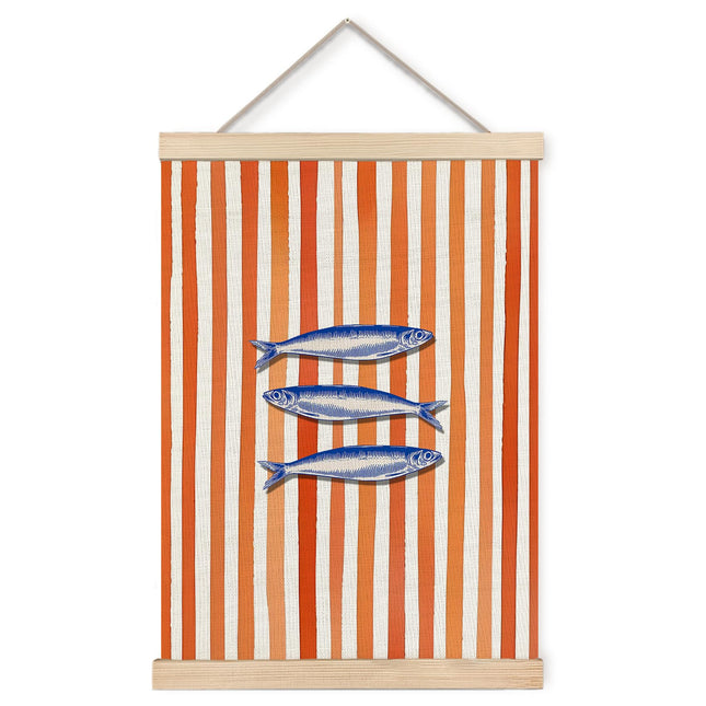 Foritho Trendy Sardine Fish Kitchen Poster Wall Art Framed, Beach House Decor, Orange and White Striped Fish Nautical Canvas Prints Wall Decor for Home Kitchen Dining Room, 12x16 Inch