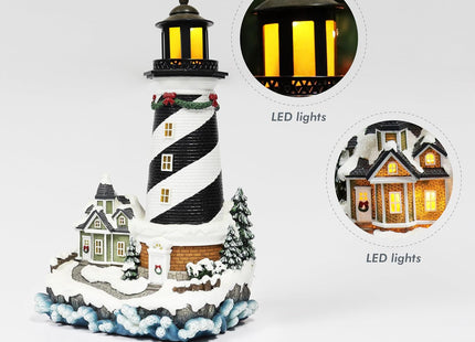 MOMENTS IN TIME 13.7”H Lighthouse - LED Lights, Adapter Included Christmas Village - Hand-Painted Polyresin