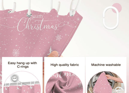 Pink Christmas Shower Curtain Snowflake Pine Tree Bath Curtain 72x72 In