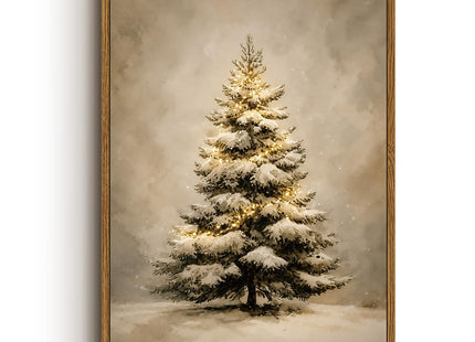 VIYYIEA Vintage Framed Christmas Wall Art, Snowy Pine Tree Winter Print