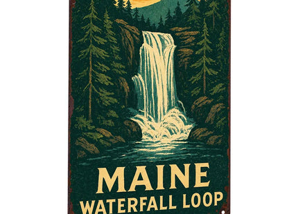 Vintage Maine Waterfall Loop Metal Signs 8X12 In
