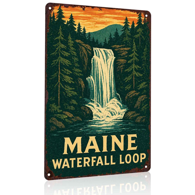 Vintage Maine Waterfall Loop Metal Signs 8X12 In