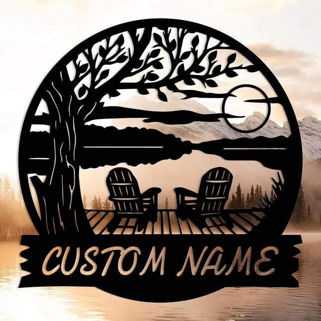 Personalized Lake House Metal Sign, Forest Lake Decor, Custom Lake House House Number Sign, Camping Metal sign, Outdoor Cabin Decor (Style-D)