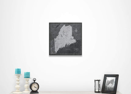Push Pin Maine Map Board - With Push Pins to Mark Maine Travel - Handmade in Ohio, USA - Design: Modern Slate