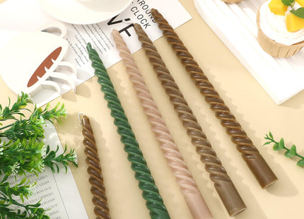 Whaline 8 Pcs 10 Inch Woodland Spiral Taper Candles Green Brown Dripless Twisted Wax Candles Long Unscented Candle Sticks for Home Forest Party Table Decor Supplies