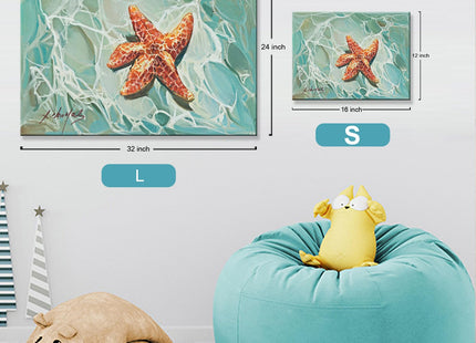 JZLDZS Starfish Canvas Wall Art, Green Orange Ocean Decor 12x16 Inch Framed