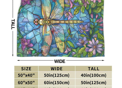 Generic Stained Glass Dragonfly Throw Blanket, Floral Dragonfly Themed, Soft Cozy Lightweight Plush, 50x60in