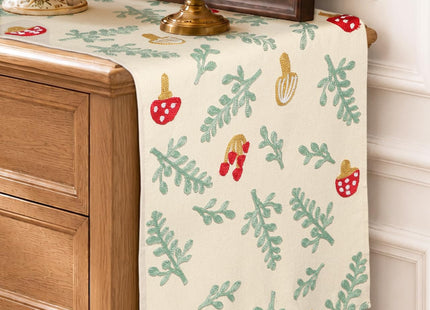 Miss Adola Embroidered Canvas Table Runner 13"x72", Cute Mushroom