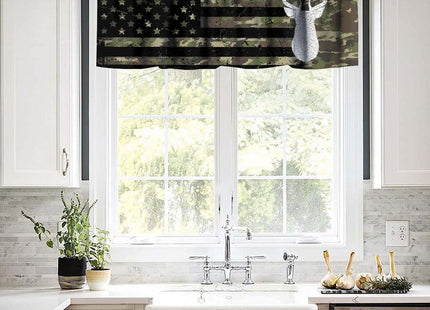SHElifestyle Rustic Moose Deer Curtain Valance, Camo US Flag Camouflage Hunting Forest Country Farmhouse Window Treatment Valance for Kitchen Bedroom Living Room 54x18inch
