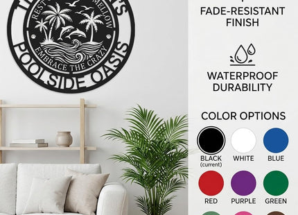Personalized Pool Oasis Metal Sign | Backyard Poolside Wall Art | Custom Outdoor Decor | Tropical Themed Plaque for Coastal & Lake House | Yard & Patio Ornament | 8-24 Inch (Backyard Oasis C)