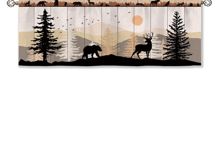 Laifzere Farmhouse Forest Cabin Curtain Valance for Window Treatments Rustic Wooden Rod Pocket Kitchen Treatment Tree Country Deer Bear Drapes for Bathroom Bedroom Living Room 1 Panel (52x18 Inch)