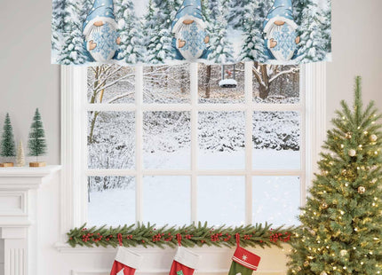 Winter Gnome Valances Curtain for Kitchen Cafe,Christmas Snowy Pine Tree Window Valance Blue Snowflake Short Curtains 42"x 18" Rod Pocket Windows Treatment Drape for Bathroom Living Room Bedroom