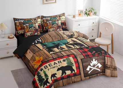 Erosebridal Retro Cabin Comforter Set 7 Piece Bed in a Bag Twin,Rustic Bear Deer Bedding Sets Hunting Wildlife Wild Animal Comforter and Sheet Set,Plaid Lodge Farmhouse Western Bed Set