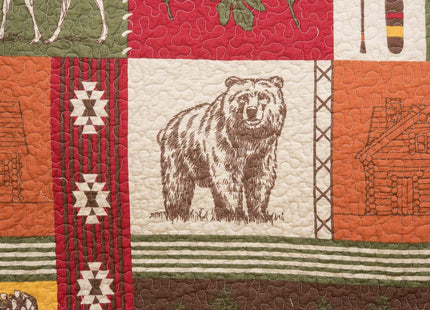 C&F Home Keaton Forest Lodge Cabin Woods Bear Elk Moose King 3 Piece Quilt Set 100% Cotton Lightweight Machine Washable Reversible Bedspread Coverlet King 3 Piece Set Green