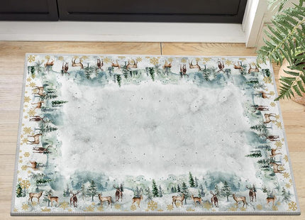 Artoid Mode Deer Snowflakes Pine Tree Christmas Door Mat, Xmas Winter Home Decor Low-Profile Non-Slip Washable Area Rug for Kitchen Entryway Bedroom Bathroom Laundry Room Indoor 2x3 Feet