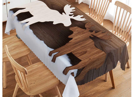 Swono Moose Tablecloths Snow Wooden Deer Moose Christmas Reindeer Kitchen Dinning Tabletop Decoration, Polyester Table Cover for Indoor Outdoor 50x72 Inch Tablecloth