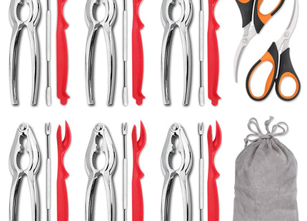 Hiware 20-piece Seafood Tools Set includes 6 Crab Crackers, 6 Lobster Shellers, 6 Crab Leg Forks/Picks and 2 Seafood Scissors & Storage Bag - Nut Cracker Set
