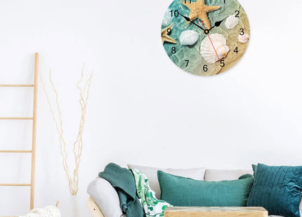TAHEAT Beach Seashell Starfish Wall Clock, Coastal Nautical Bathroom Decor and Accessories, Silent Decorative Battery Operated Clocks for Living Room Kitchen Bedroom, 12 Inch